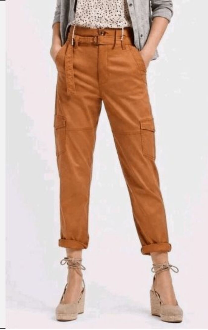 CAbi Paperbag Cargo Pants Sz 8High Rise Belted Cropped Utility Stretch
